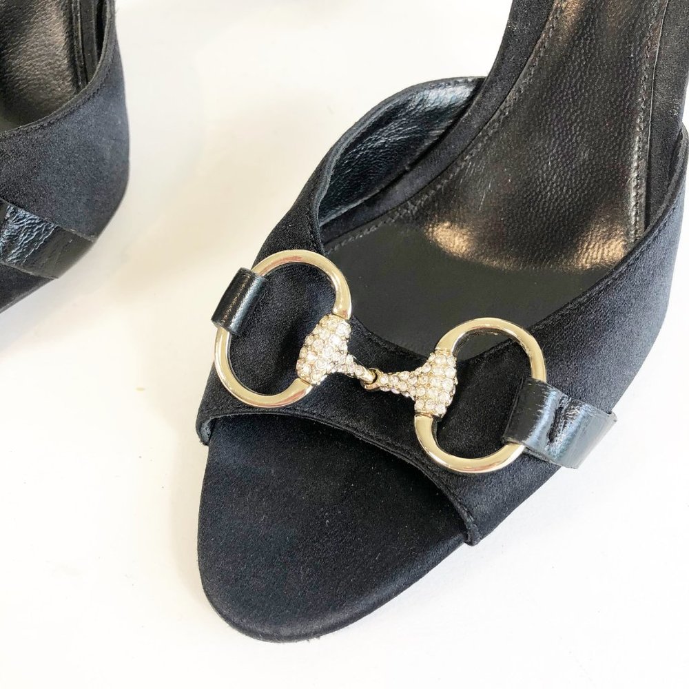 Gucci Black Horsebit Open Tie Hollywood Heels 7B - Picture 4 of 13